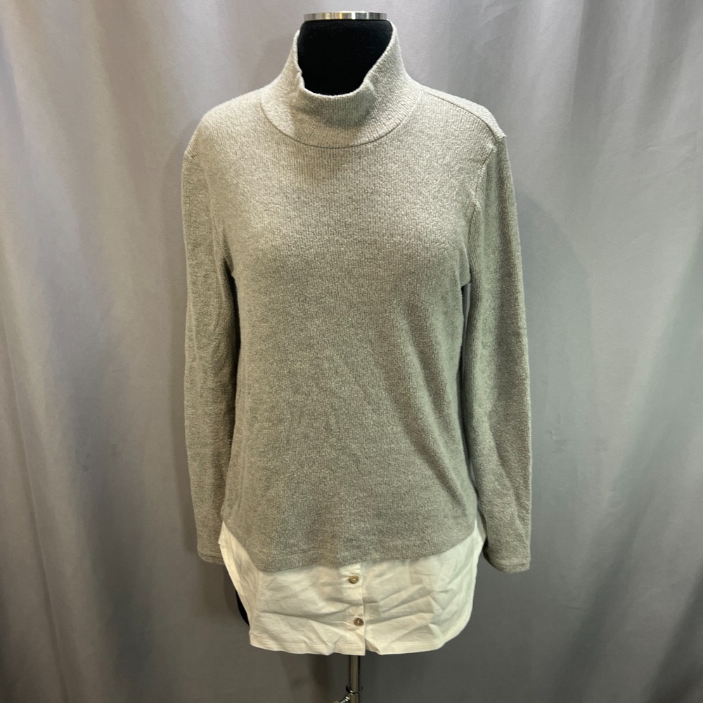 Coin 1804 Layered Sweater Womens Medium Heathered Gray Ribbed Knit Turtleneck